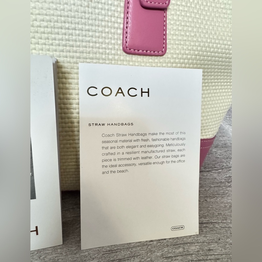 Coach NWOT 2004 Vintage - Ivory Straw & Pink Leather Tote w/ Dustbag & Care Card - Picture 15 of 15
